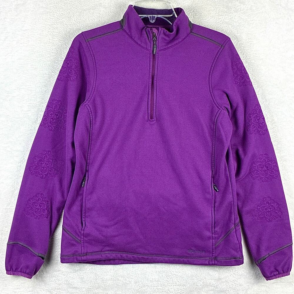 Marmot 1/4 Zip Fleece Womens L Purple Pullover Floral Stitch Preppy Hiking